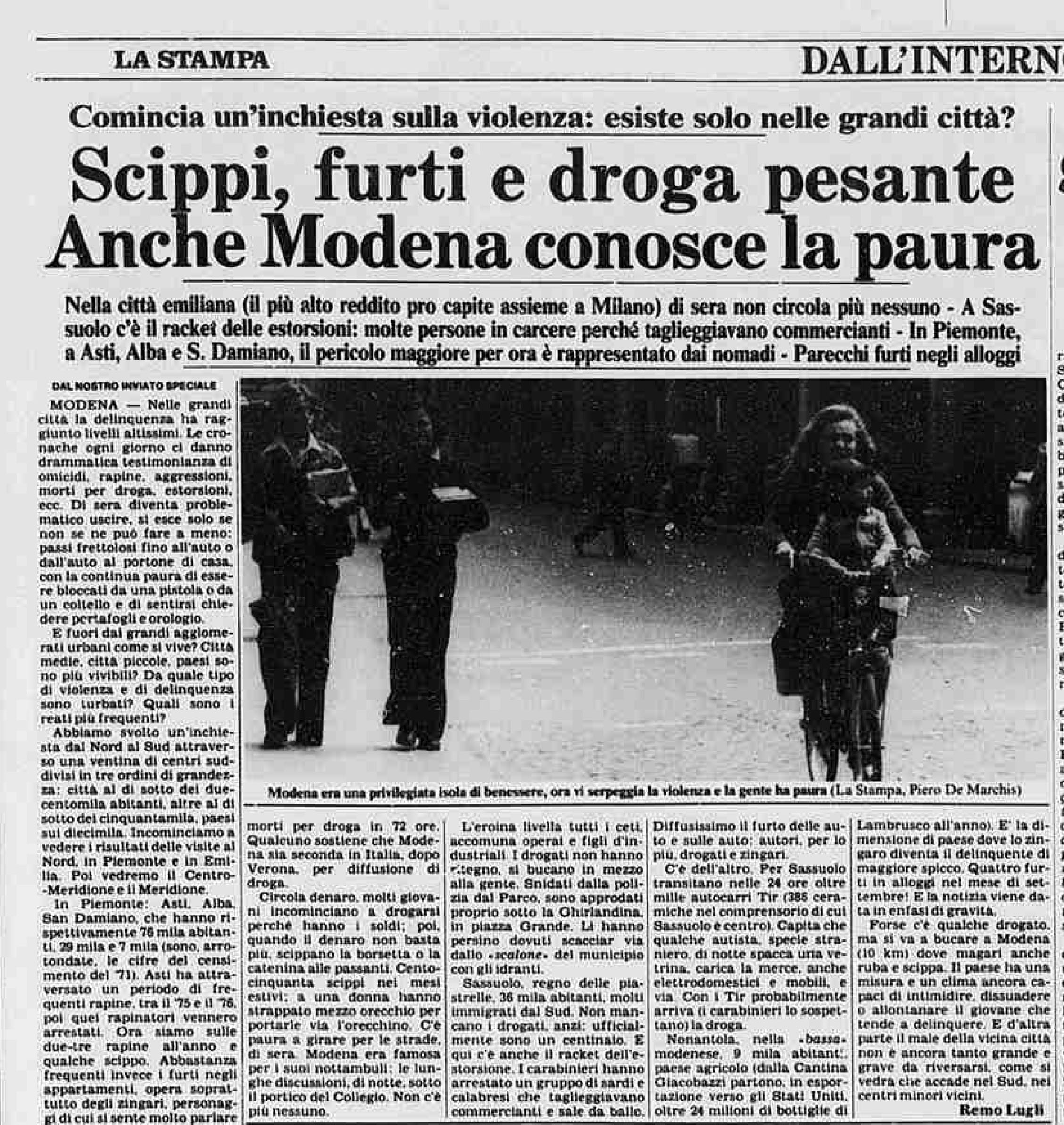 Un articolo dedicato a Modena su La Stampa, 1981