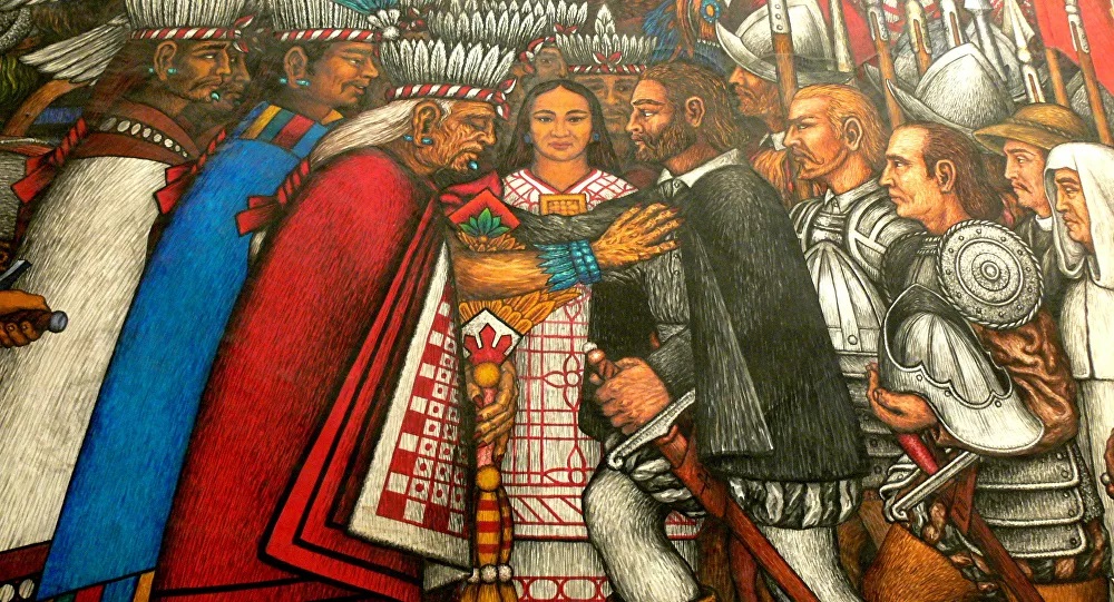 Discussioni tra Taxcaltecanos e Hernàn Cortés, Hernandéz Xochitiotzin, affresco PopHistory
